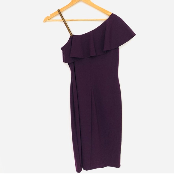 Ralph Lauren Purple Sheath Cocktail Dress Ruffle Shoulder - Picture 4 of 8